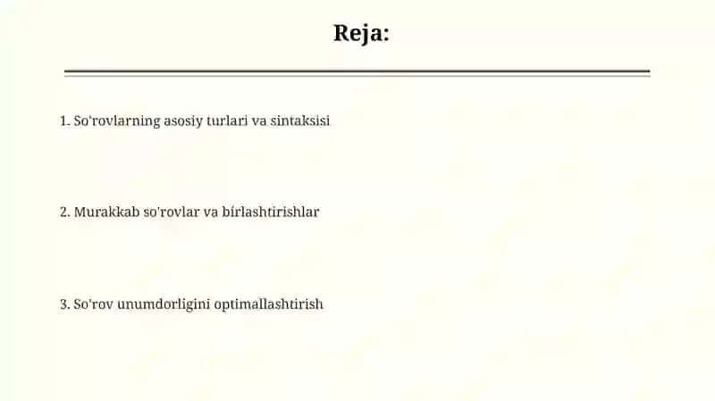 SQL tilida so‘rovlar bilan ishlash 2