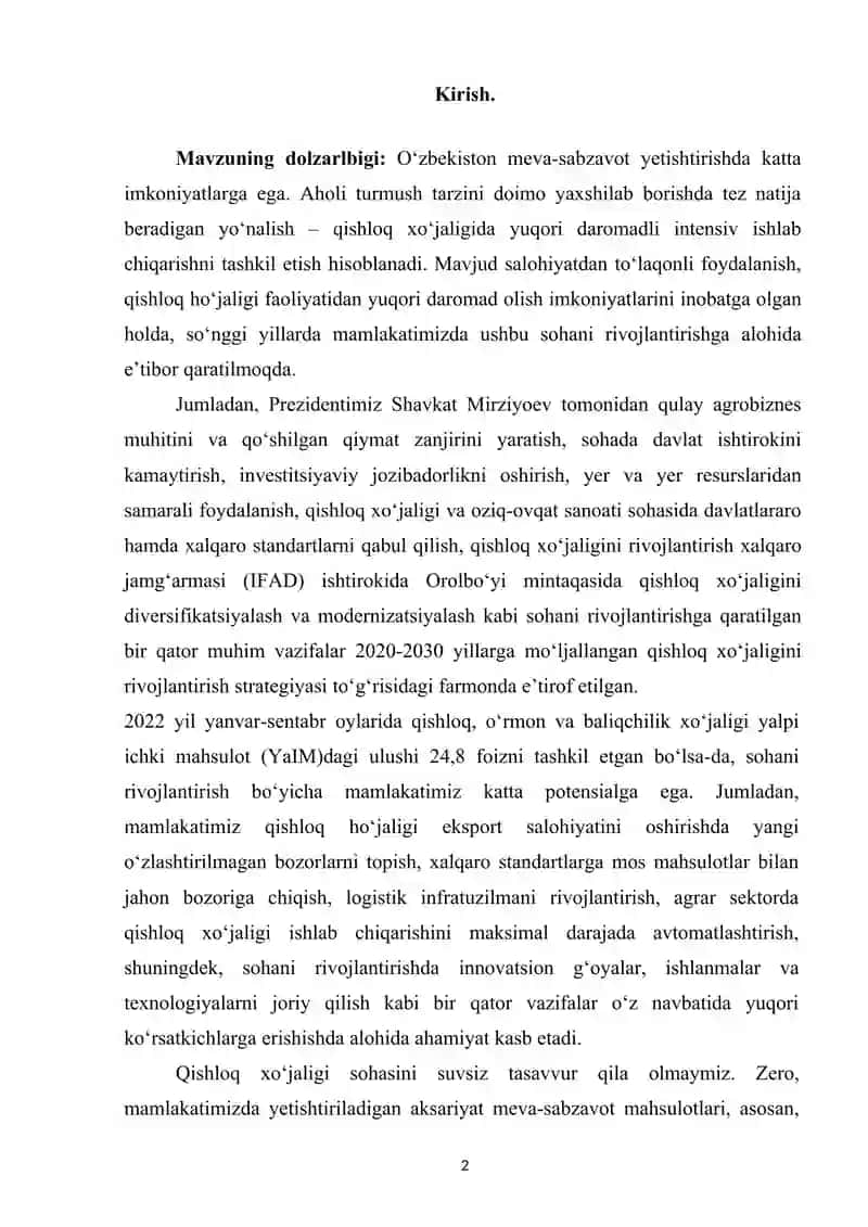 Qishloq xo’jaligi va mintaqaviy rivojlanish 2