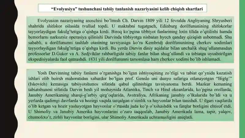 “Evolutsiya” tushunchasi tabiiy tanlanish nazariyasini kelib chiqish shartlari 2