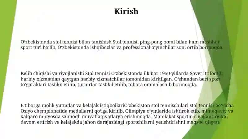 Stol Tenisini O'Zbekistonga Kirib Kilishi 2