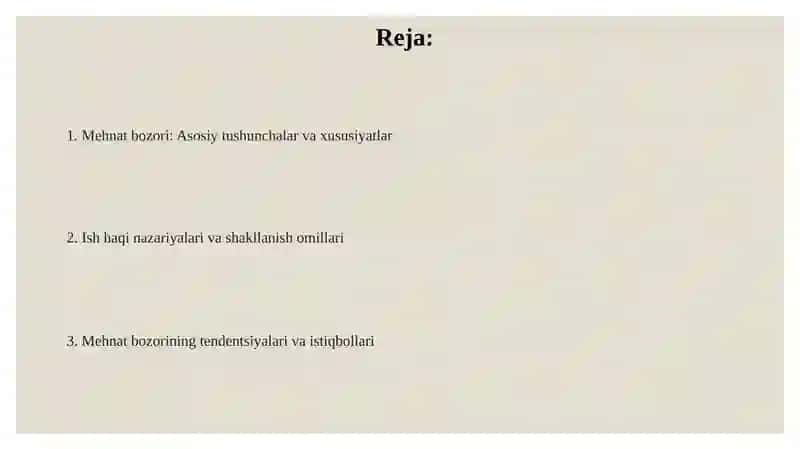 Mehnat bozori va ish haqi nazariyasi 2