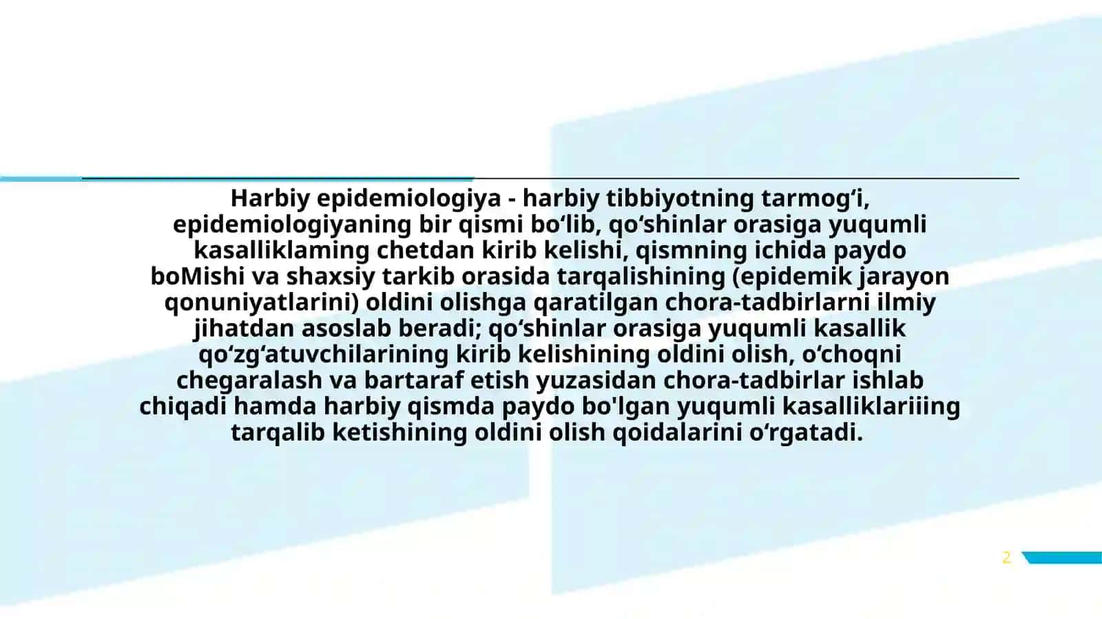 Harbiy epidemiologiya fani va uning bo'limlari, vazifalari 2