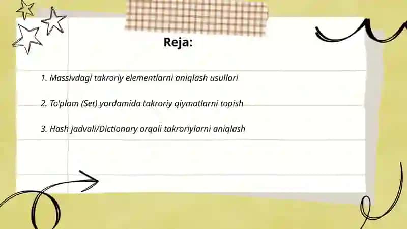 Massivdagi takroriy qiymatlarni topish 2