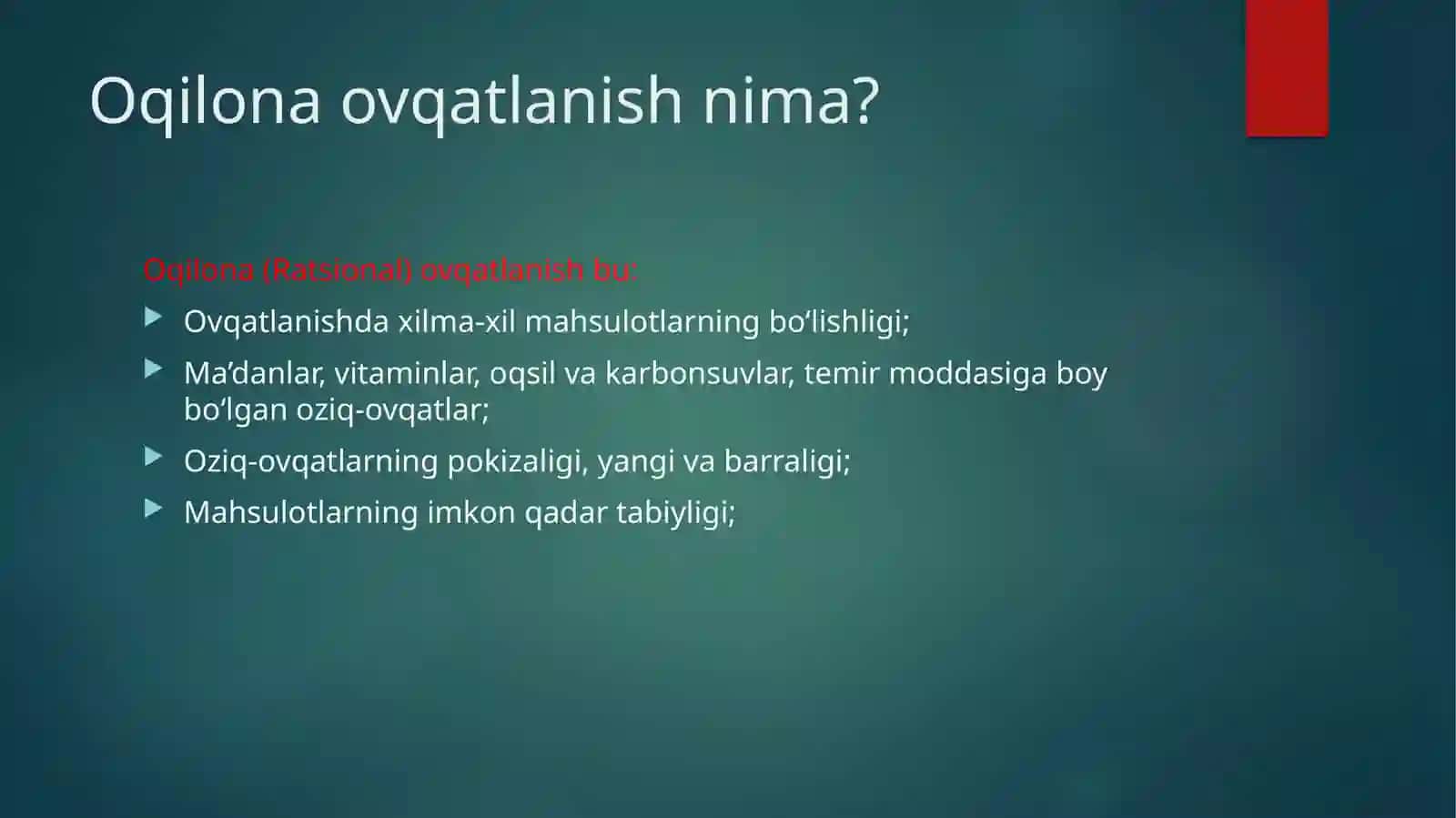 Ratsional ovqatlanishning validologik tamoyillari 2