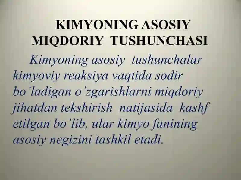Kimyoda miqdoriy tushunchalarni shakllantirish 2