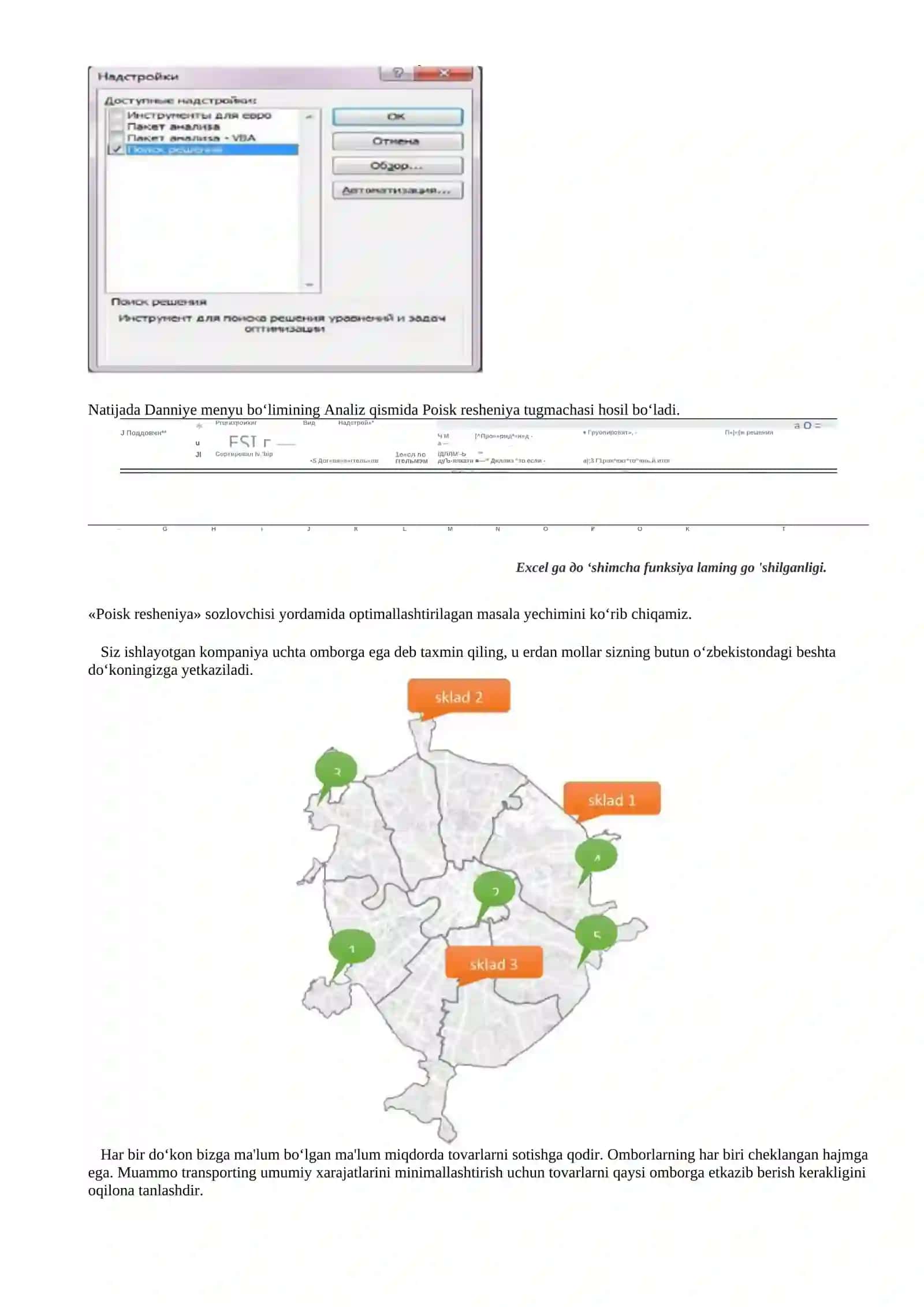 MS Excel dasturida “Poisk resheniya” bo‘limi yordamida optimal yechimni topish bo'yicha amaliy ish 2
