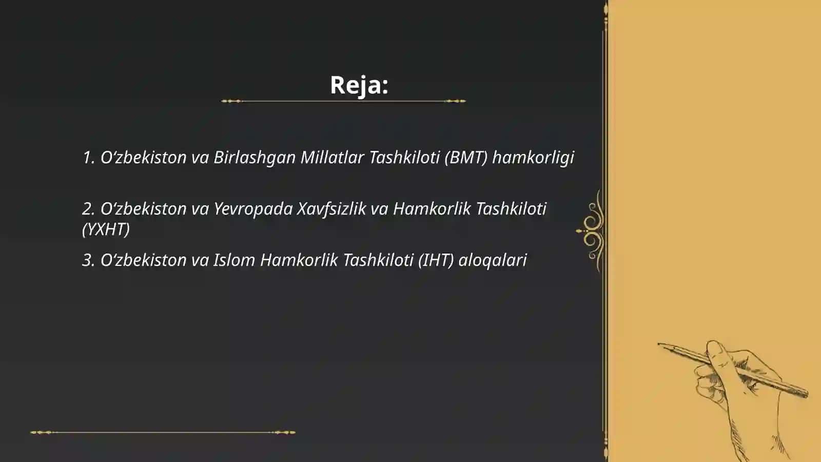 Oʻzbekistonning xalqaro tashkilotlar bilan xamkorlik aloqalari 2