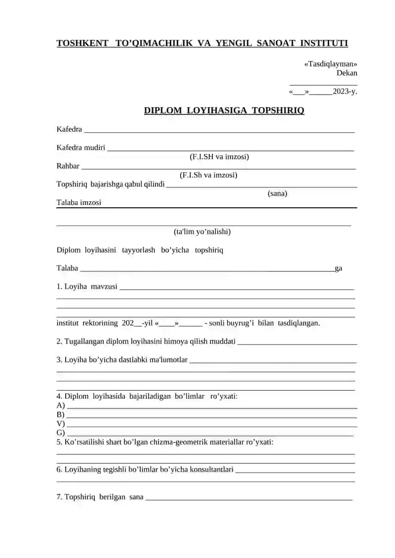 30 ta to’quv dastgohiga ega bo’lgan art.3232 o’xshash ishchi kiyimbop to’qima ishlab chiqarish korxonasining texnologik jarayonlarni loyihalash 2