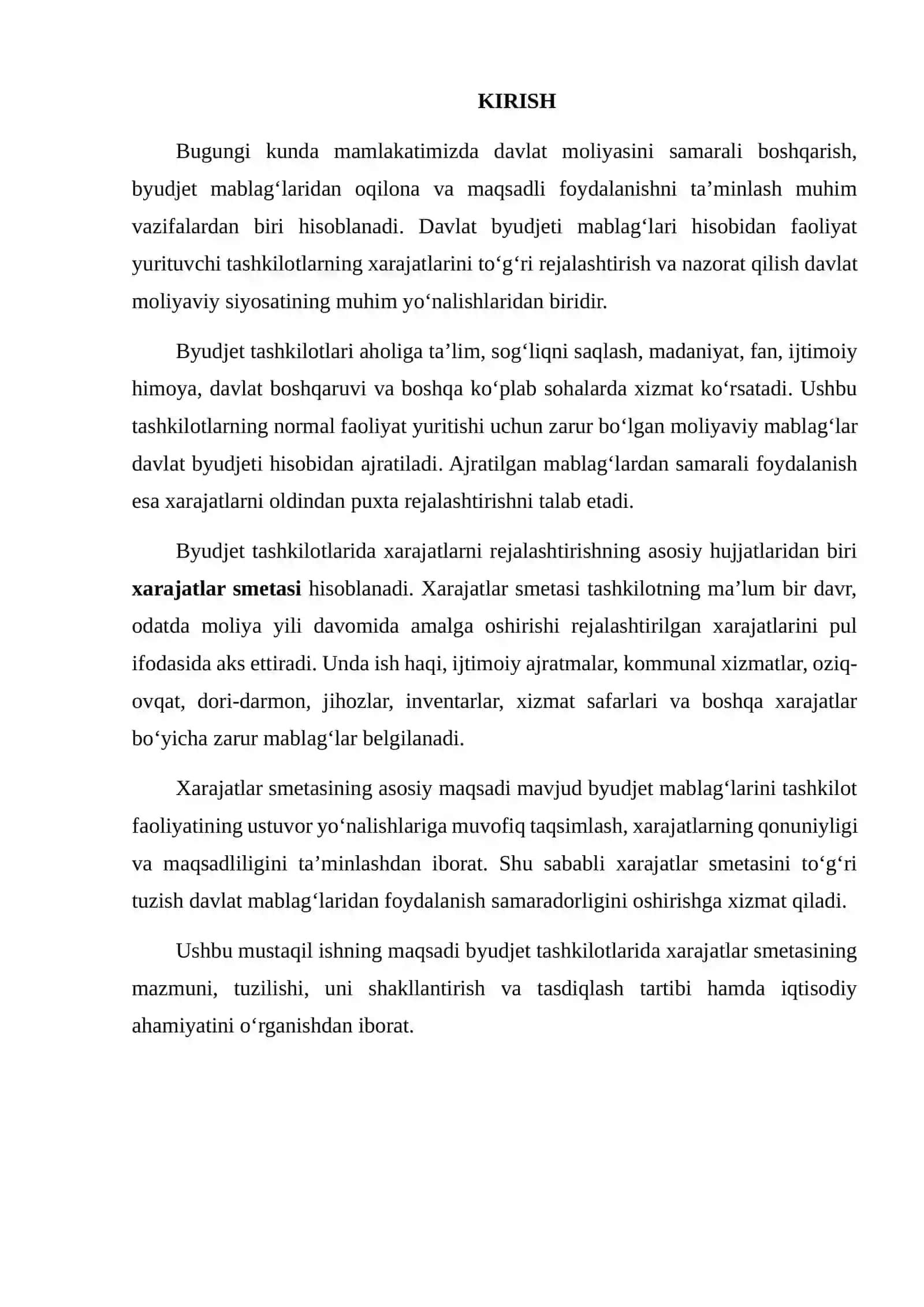 Xarajatlar smetasi tushunchasi, mazmuni va tuzilishi 2