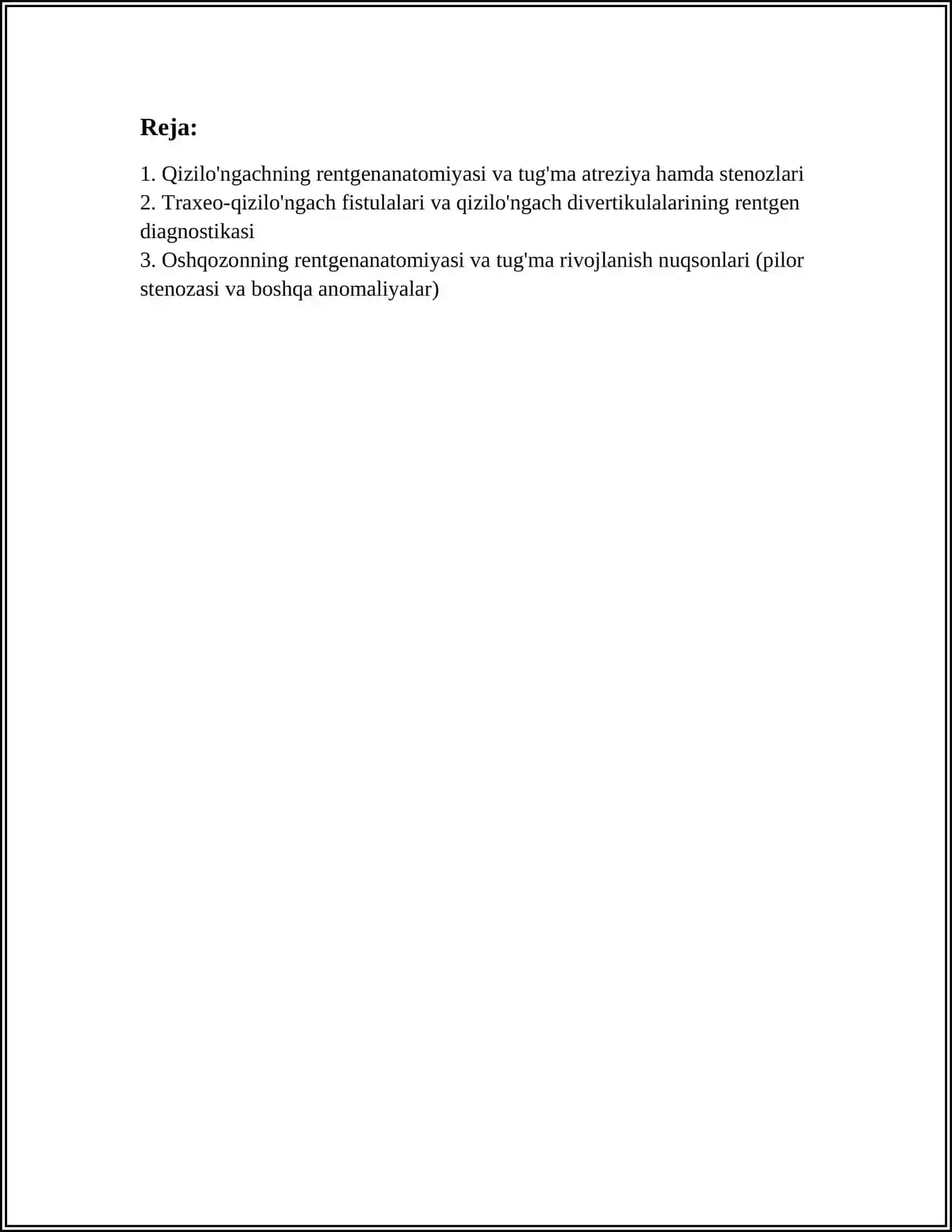 HAZM QILISH A'ZOLARINING RENTGENANATOMIYASI VA RIVOJLANISH NUQSONLARI 2