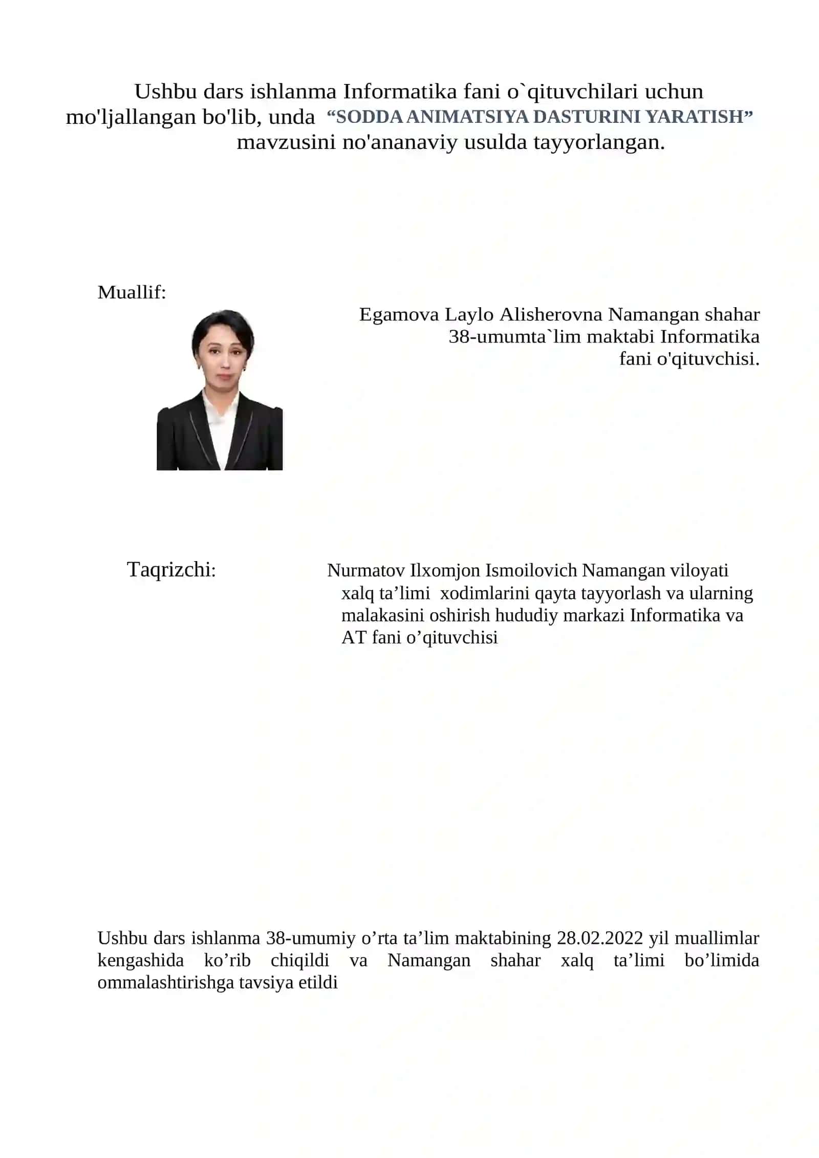 5-sinf Informatika fanidan Sodda animatsiya dasturlarini yaratish mavzuda ochiq dars ishlanma 2