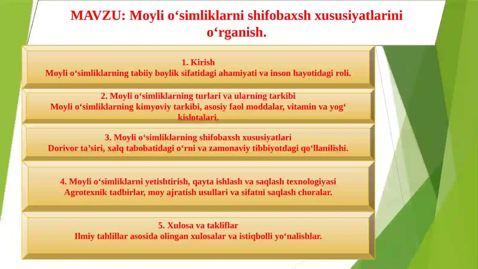 Moyli o‘simliklarni shifobaxsh xususiyatlarini o‘rganish 2