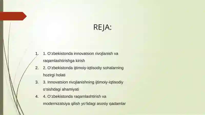 O'zbekistond aijtimoiy-iqtisodiy sohalarni inovatsion rivojlantirish va raqamlashtirish odimlari 2