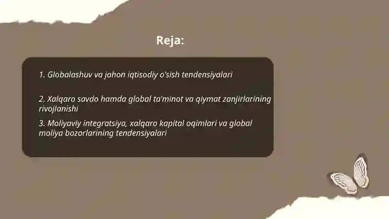 Globalashuv sharoitida jahon iqtisodiyoti rivojlanish tendensiyasi 2