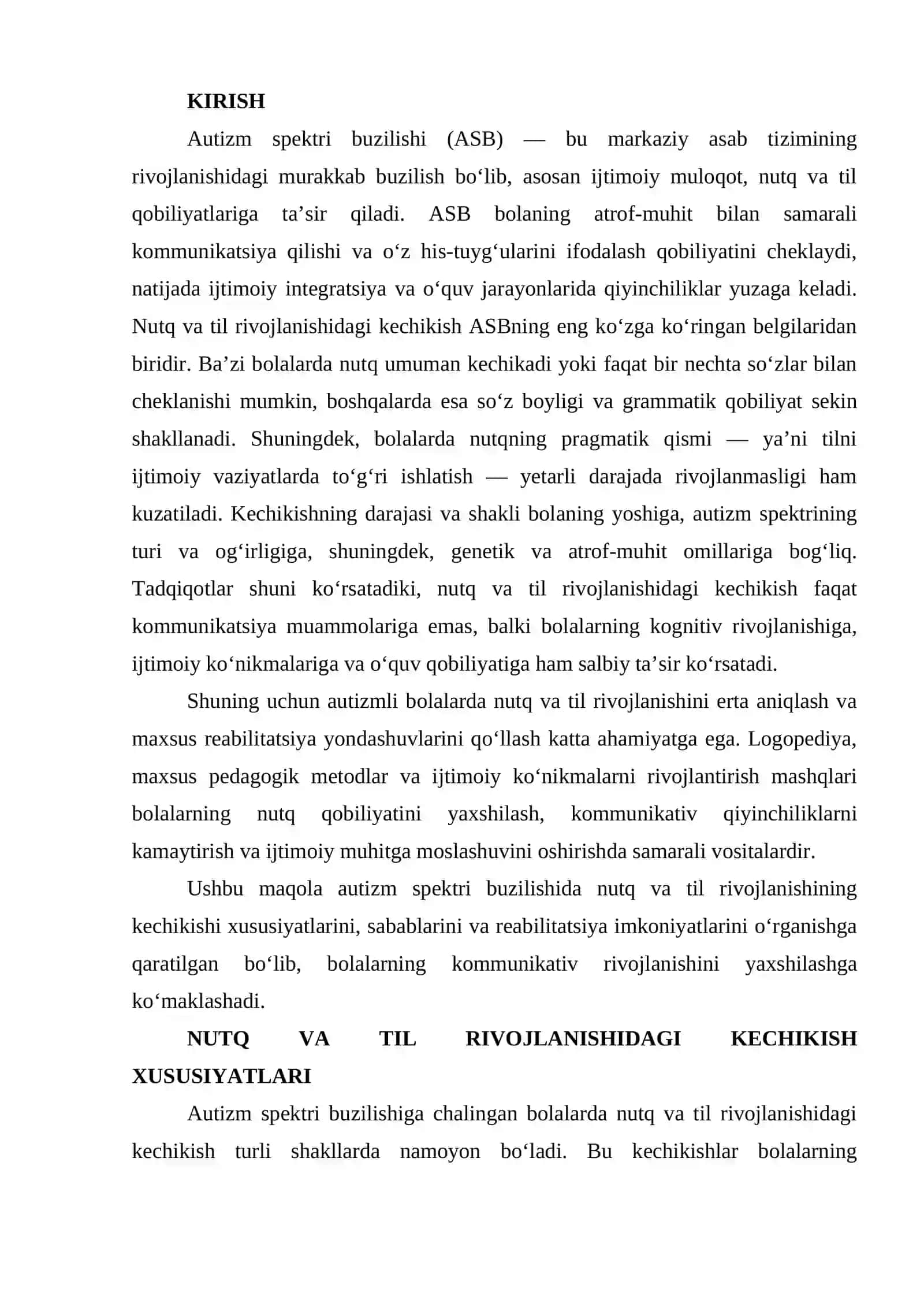 Autizm spektri buzilishida nutq va til rivojlanishining kechikishi 2