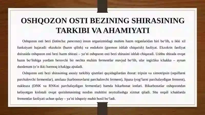 Oshqozon osti bezi shirasi tarkibi va ahamiyati 2