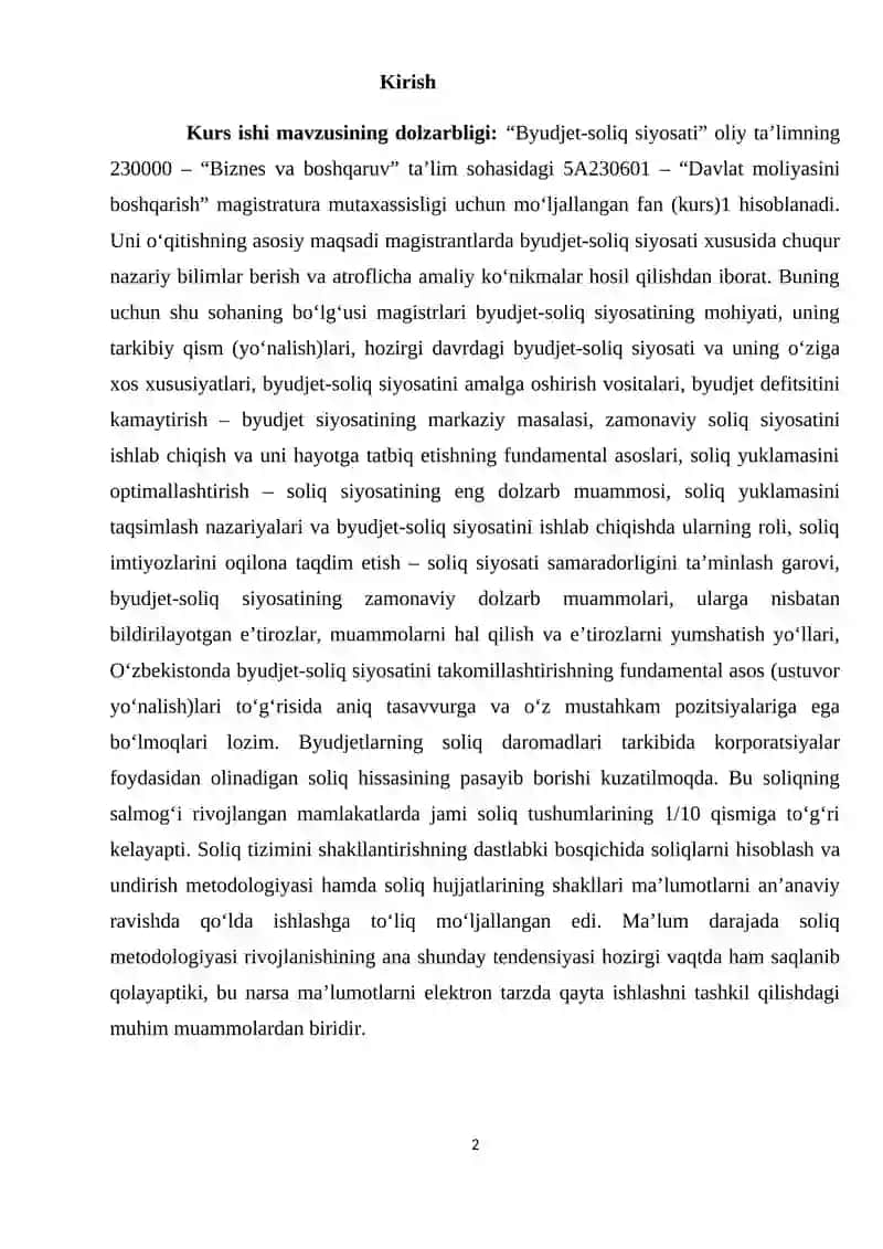 Byudjet-soliq siyosati barqarorligini ta’minlash yo’nalishlari 2