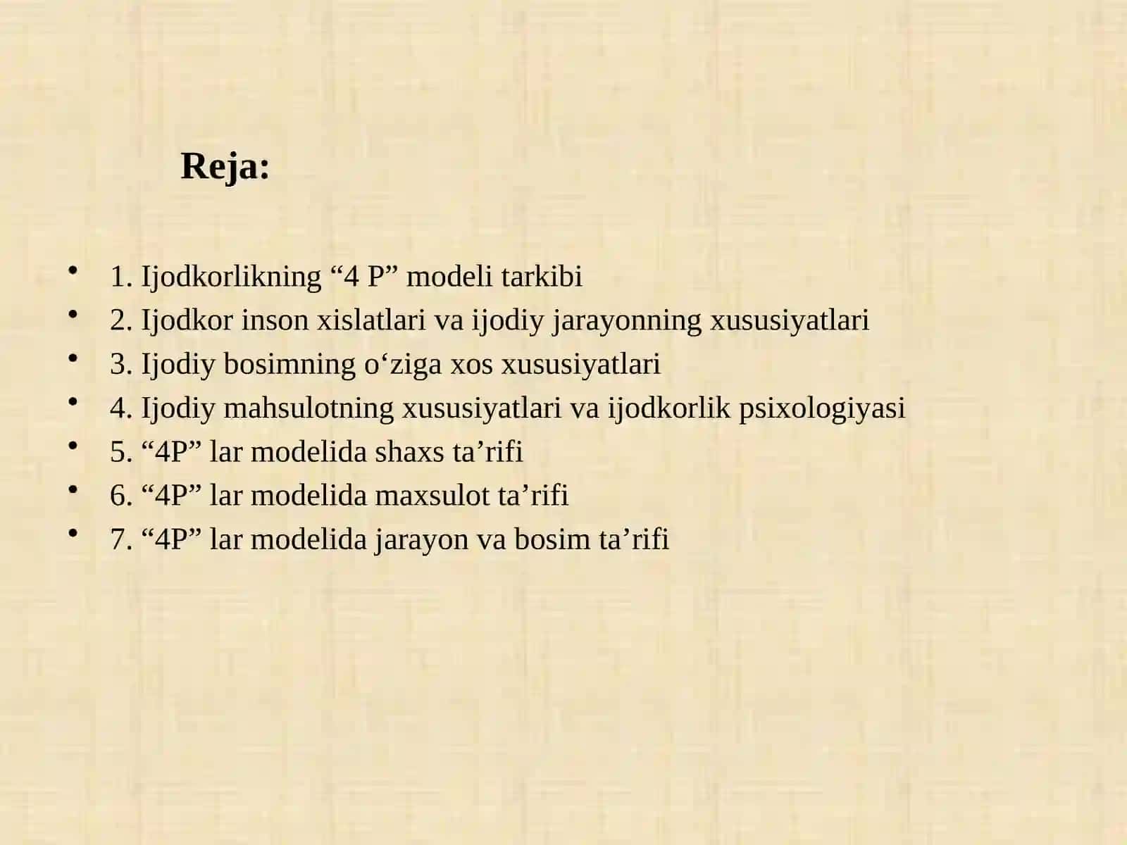 Ijodkorlikning “4 P” modeli 2