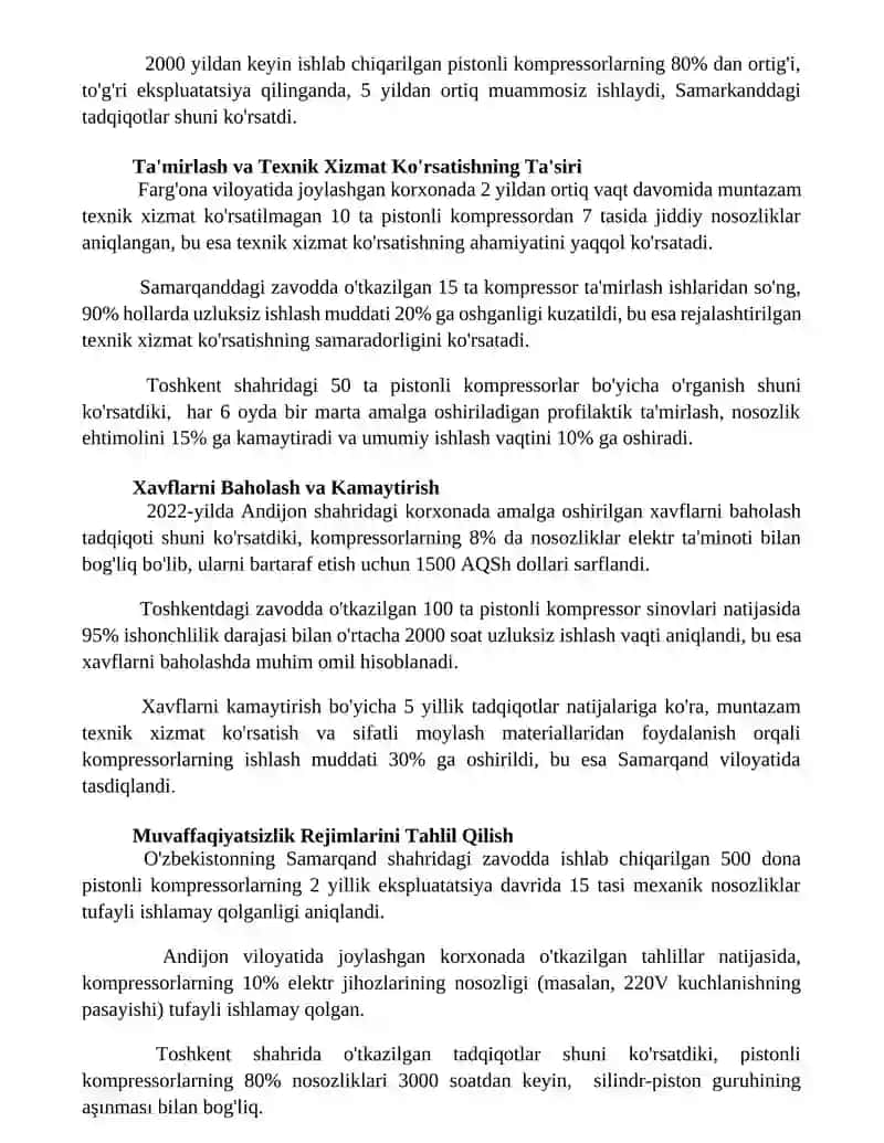 Porshenli kompressorlarni buzilmasdan ishlash extimolini aniqlash 2