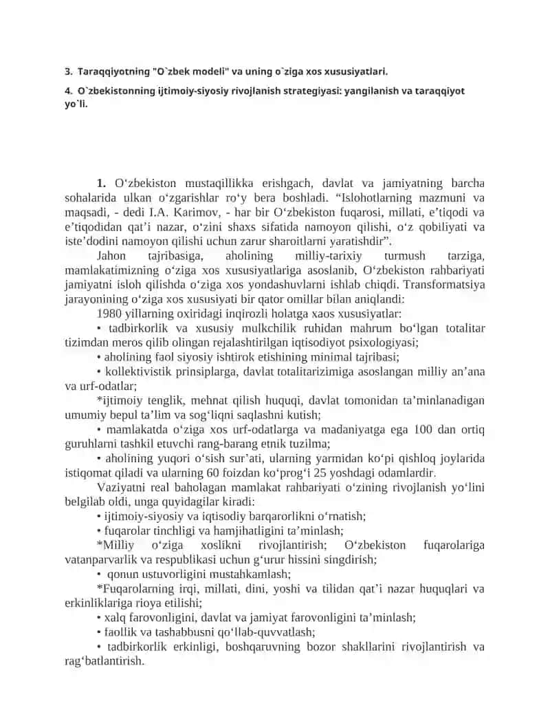 O‘zbekistonning o‘ziga xos istiqlol va taraqqiyot yo‘li 2