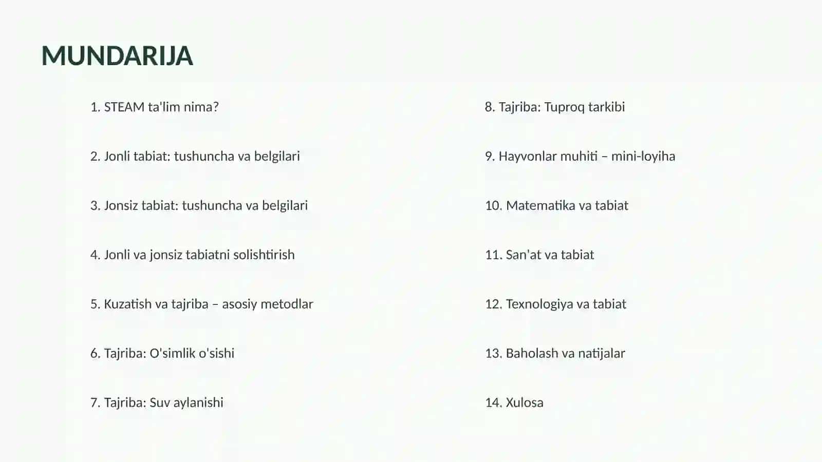 Jonli va jonsiz tabiat bilan tajriba o‘tkazish – STEAM ta’lim moduli sifatida 2