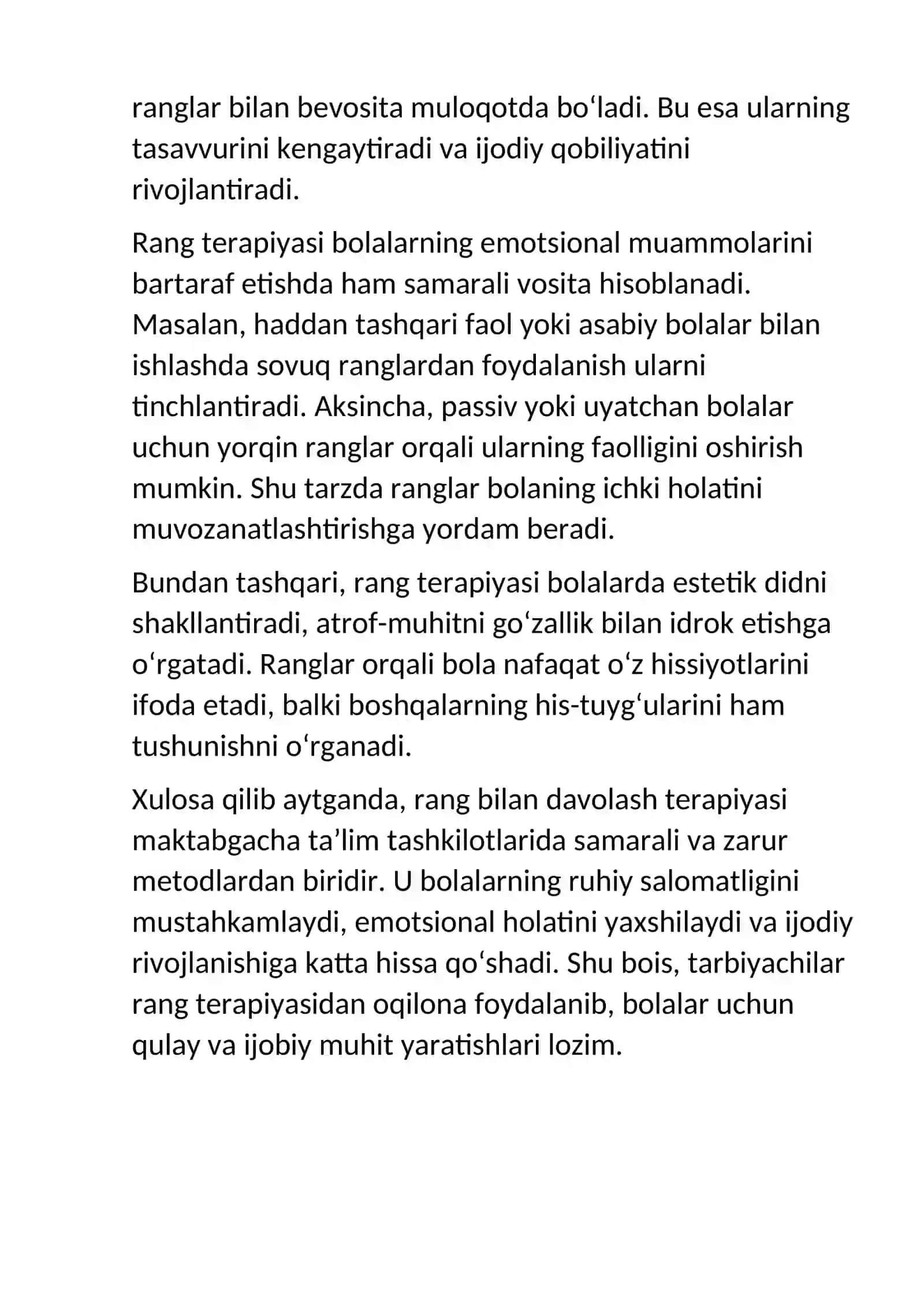 MAKTABGACHA TALIM TASHKILOTLARIDA RANG BILAN DAVOLASH TERAPIYASIDAN FOYDALANISH 2