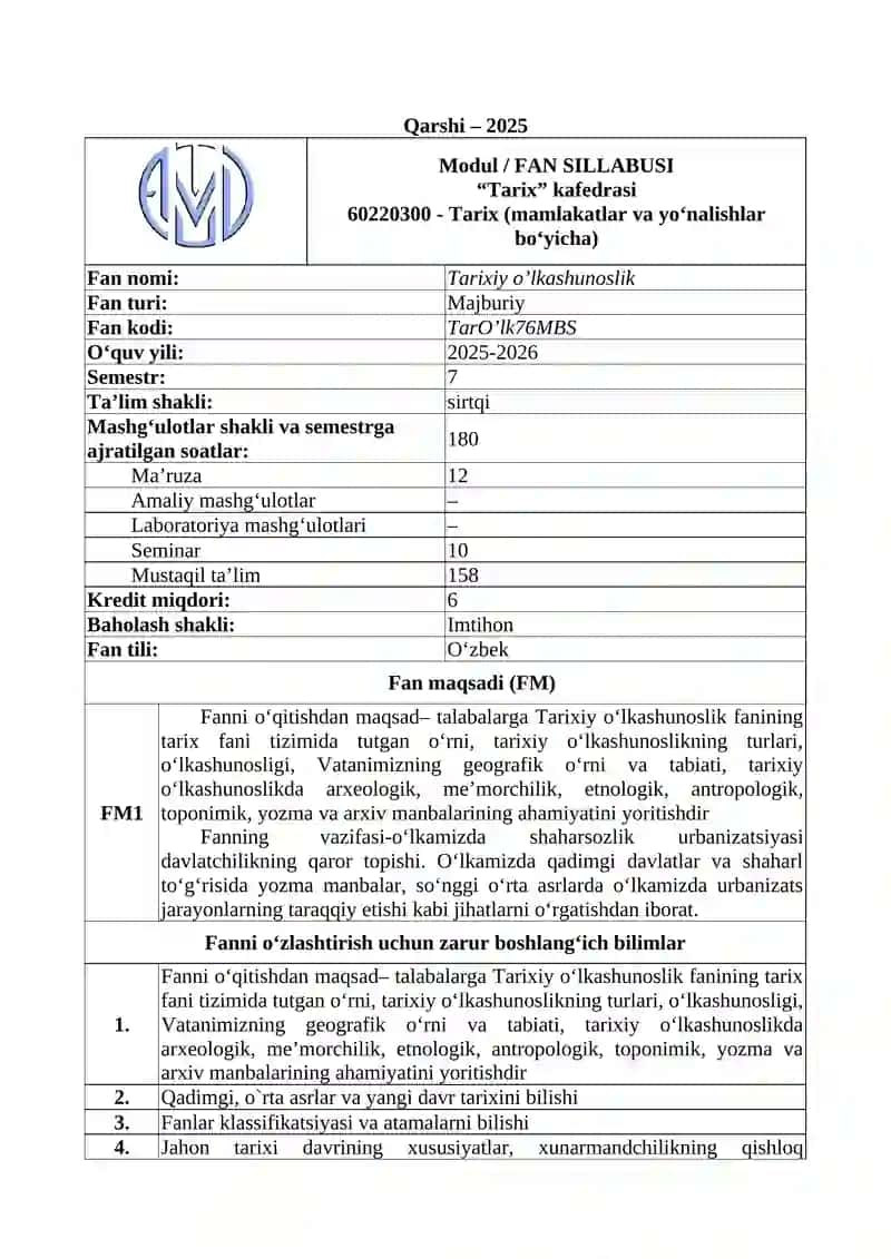 TARIXIY O’LKASHUNOSLIK 2