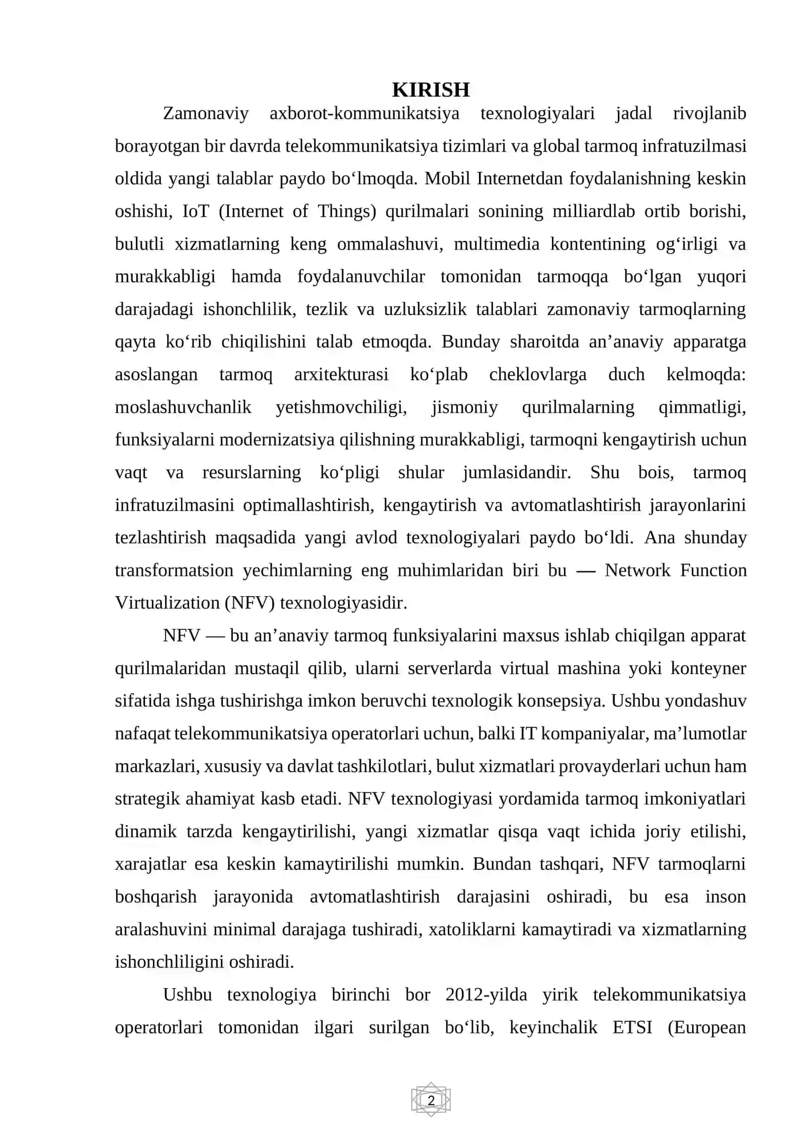Network Function Virtualization (NFV) texnologiyasining qo'llanilishi 2