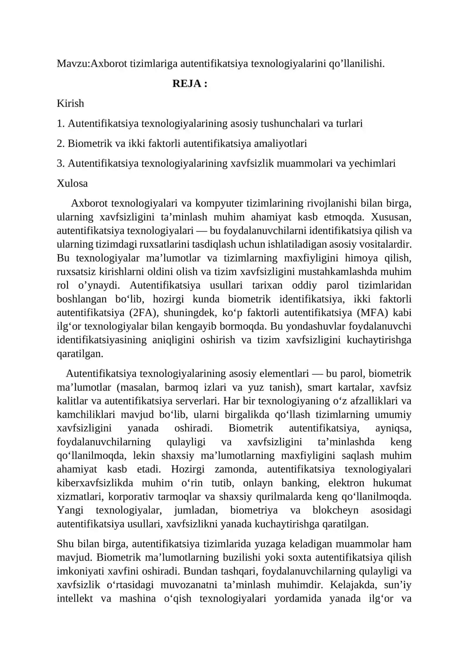KOMPYUTER TIZIMI XAVFSIZLIGI FANIDAN MUSATQIL ISHI (REFERAT) 2