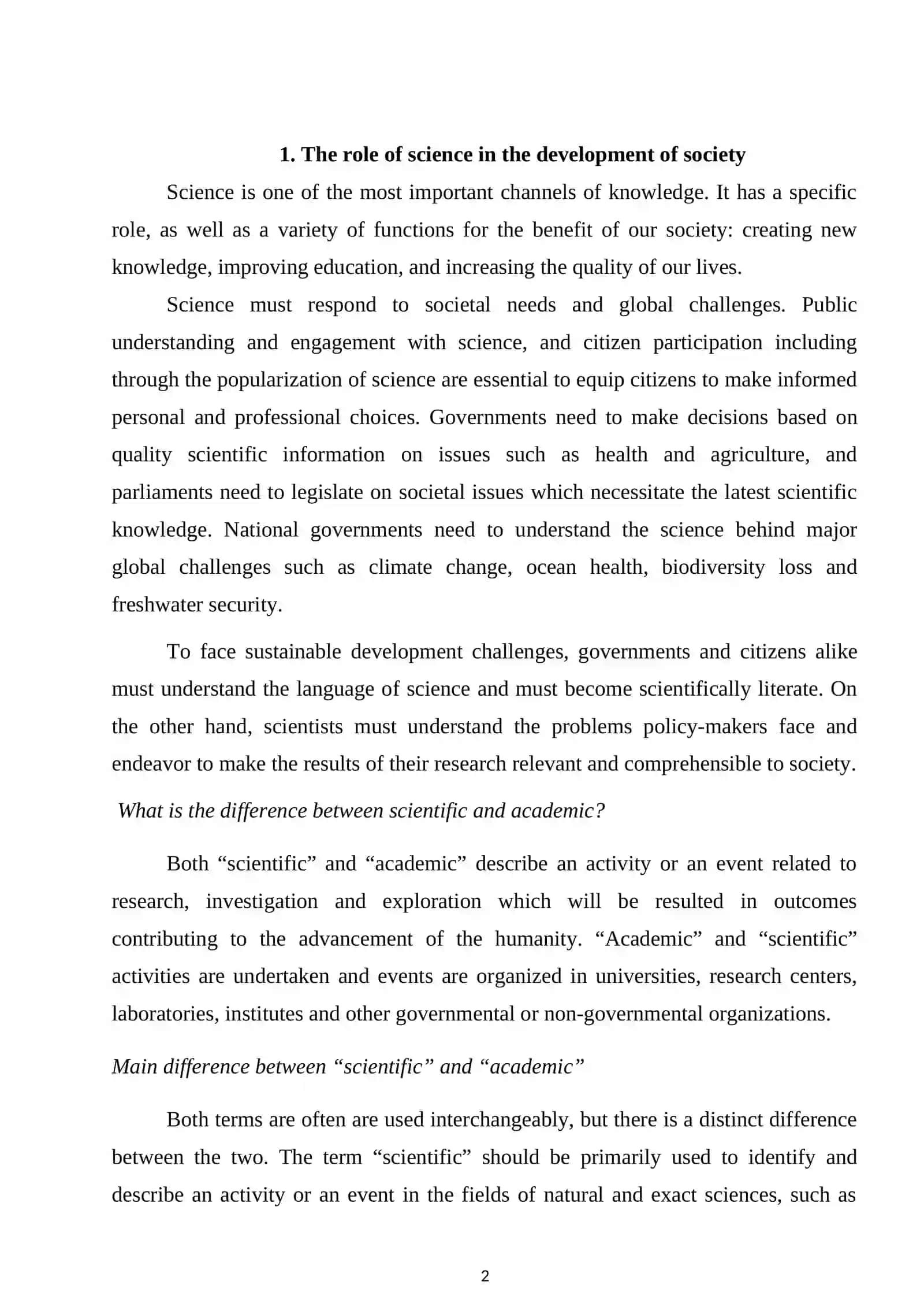 The Role of Science in Society Development 2