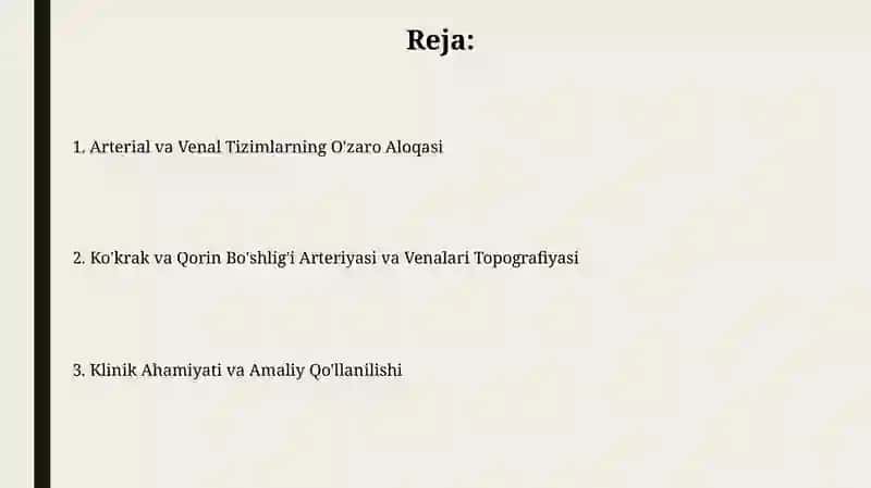 Koʻkrak va qorin sohasi arteriya va vena qon tomirlar topografiyasi 2