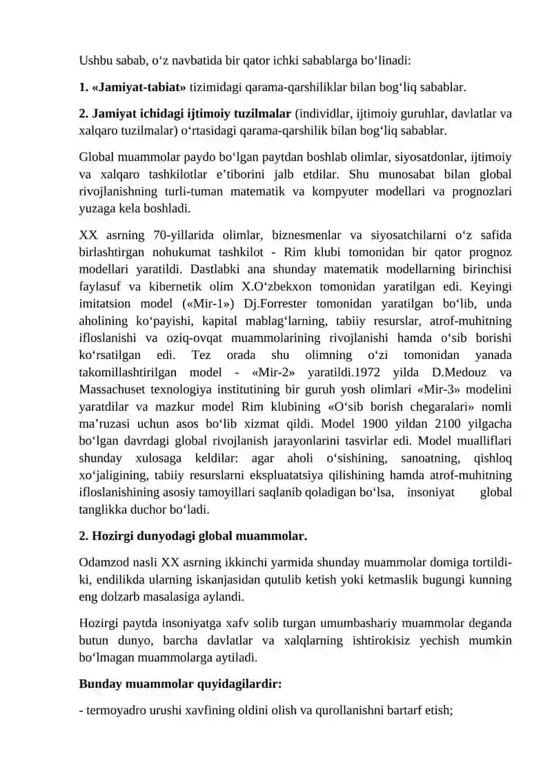 Globallashuv va barqaror taraqqiyot falsafasi. 2