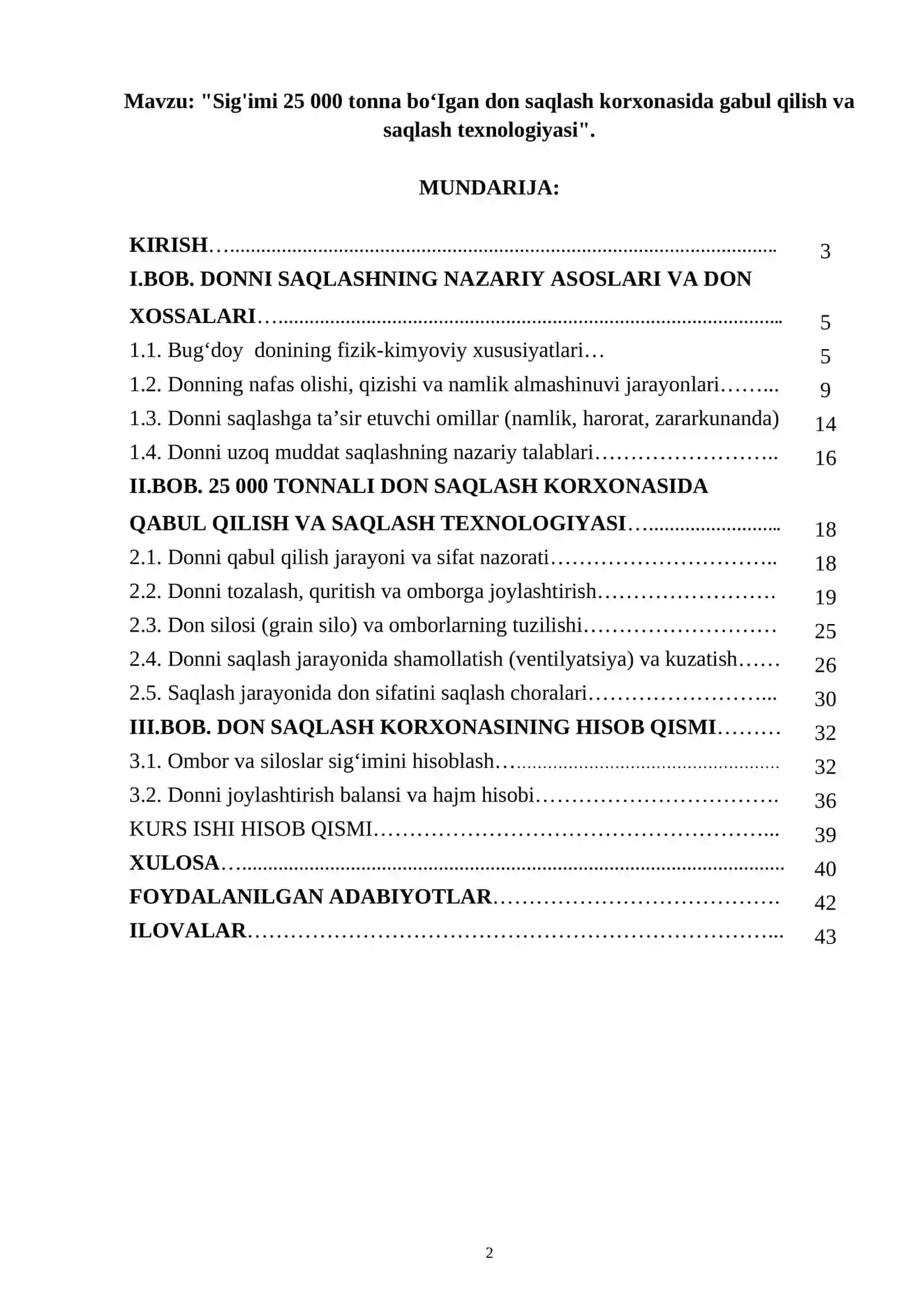 Sig'imi 25 000 tonna boʻIgan don saqlash korxonasida gabul qilish va saqlash texnologiyasi 2