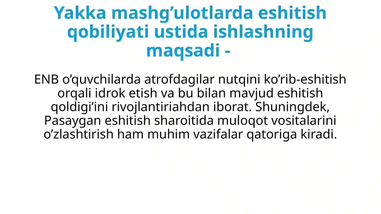 Yakkamashg’ulotlarda eshitish idrokin rivojlantirish 2