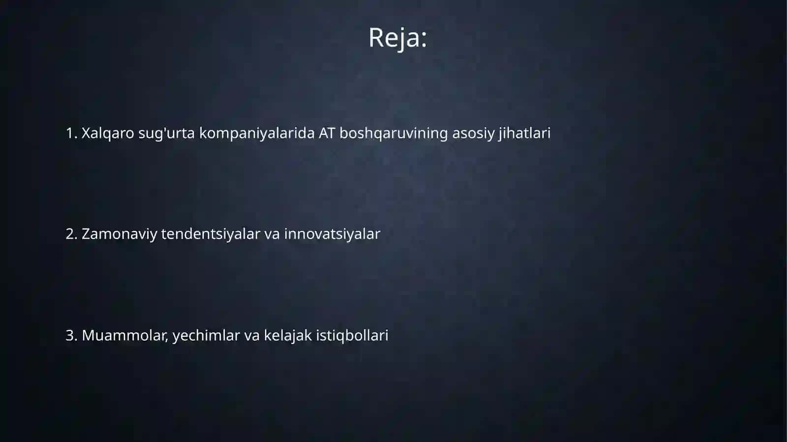 Xalqaro sug’urta konpaniyalarida axbarot texnologiyalarini boshqarish 2