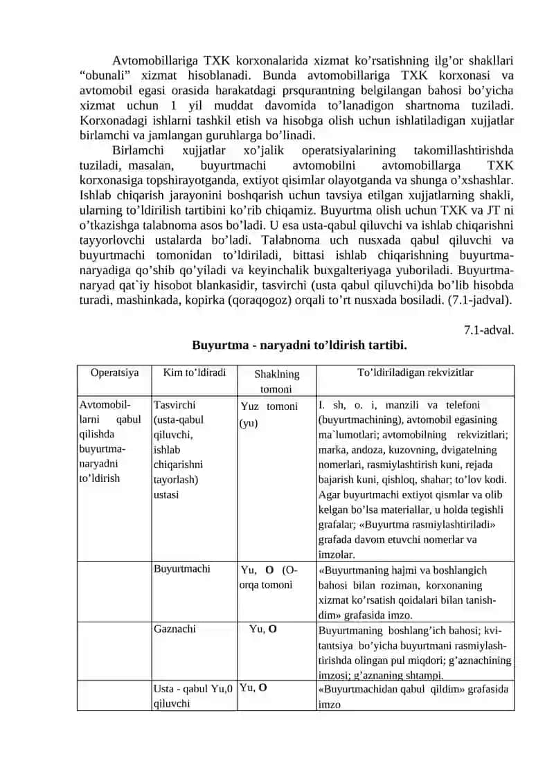 Servis korxonalarida xizmatni tashkil qilish 2