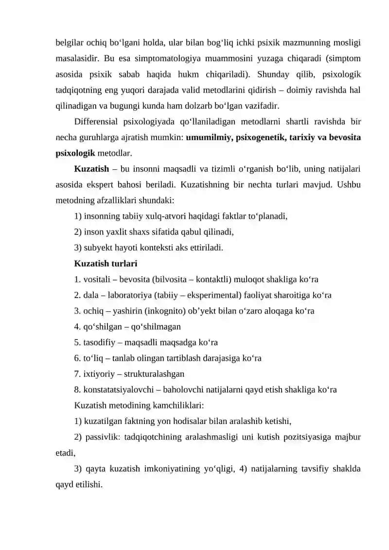 Differensial psixologiyaning vazifalari va tadqiqot metodlari 2