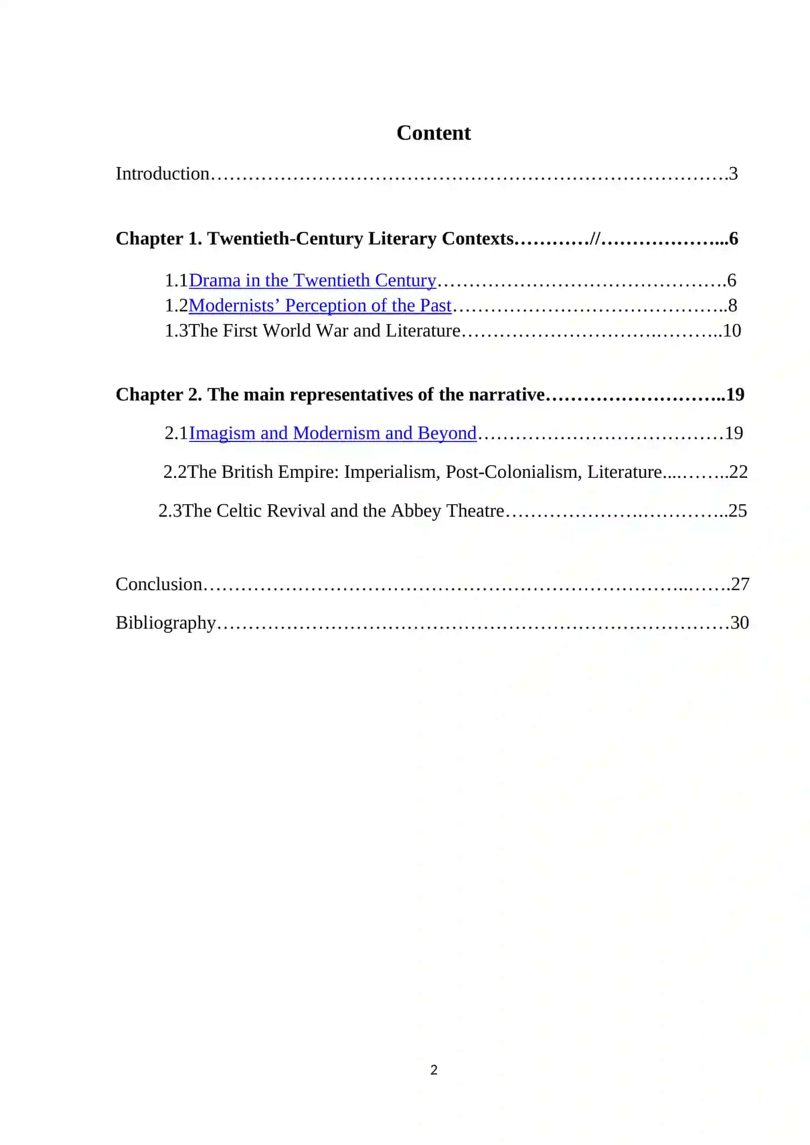 Course work on 20th Century Literary Narratives 2