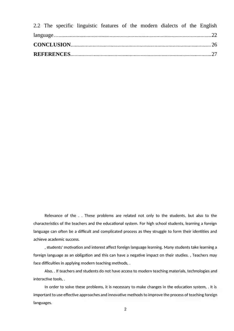 Faculty Department Coursework in Modern English Language 2