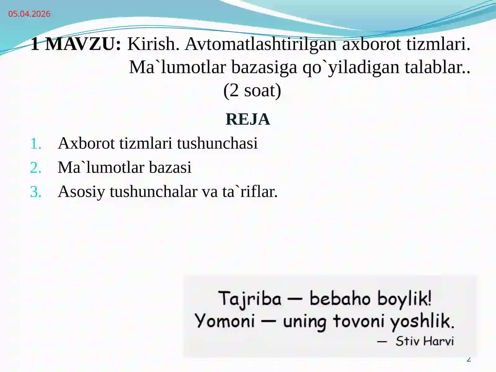 Avtomatlashtirilgan axborot tizmlari 2