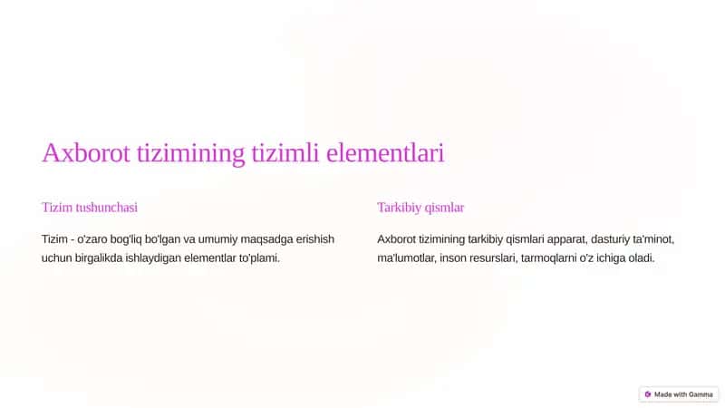 Tizimli elementlari, axborot tizimlarida axborot va material oqimlari ularni shakllantirish usullari 2