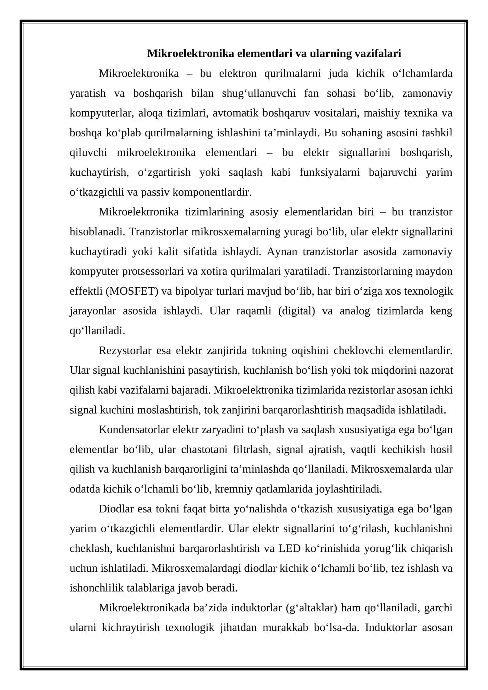 Mikroelektronika elementlari. Mikrosxemalar va ularning turlari 2