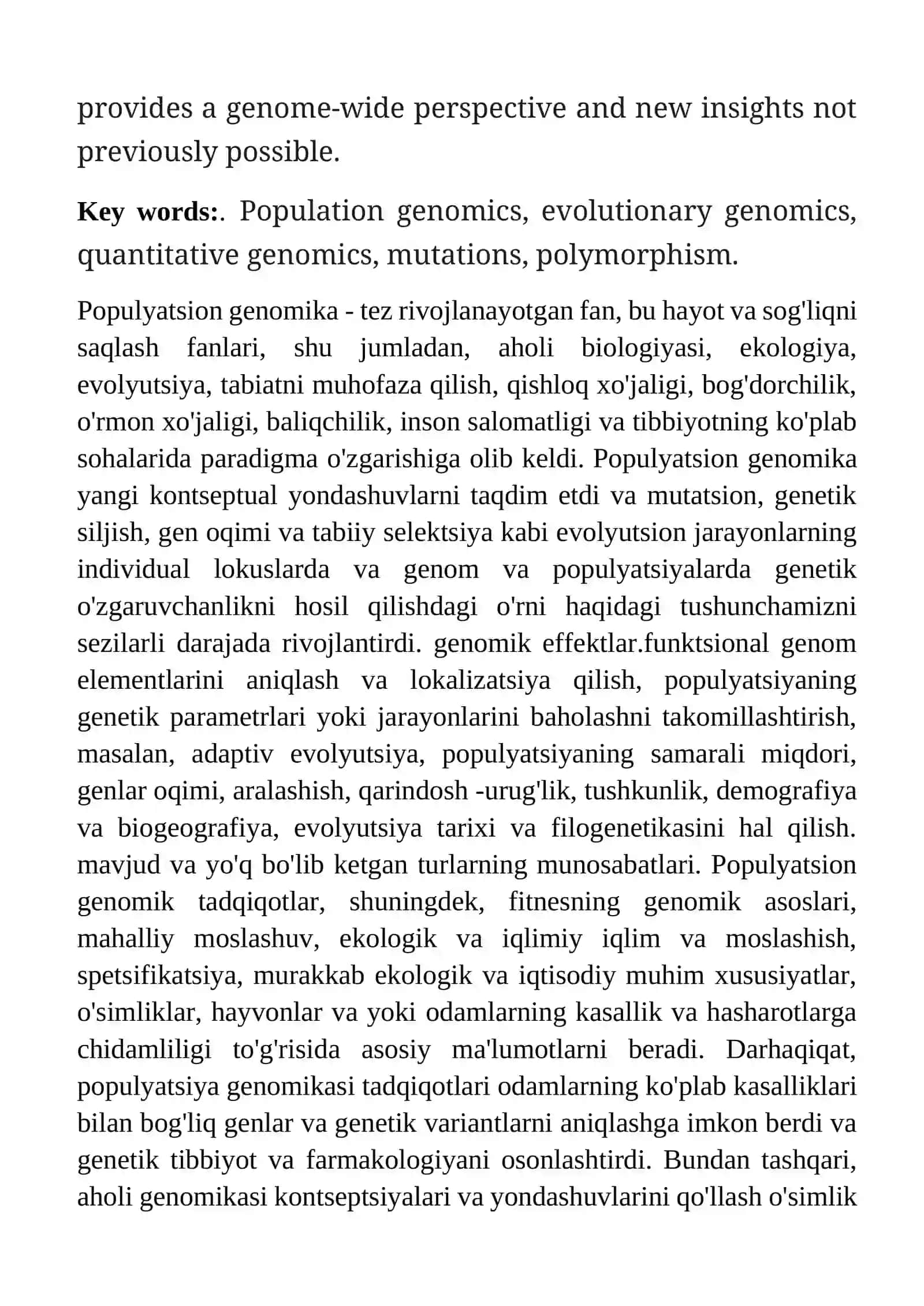 Populyatsiya genomikasi, evolyutsion genomikasi va miqdoriy genomika haqida tushuncha va ularning ahamiyati 2