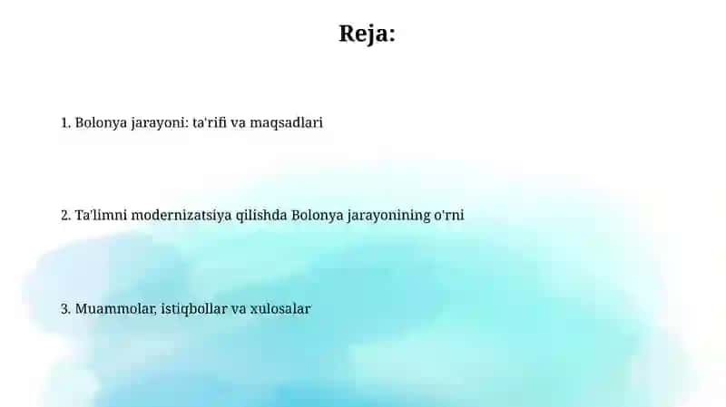 Bolonya jarayoni va ta'lim modernizatsiyasi 2