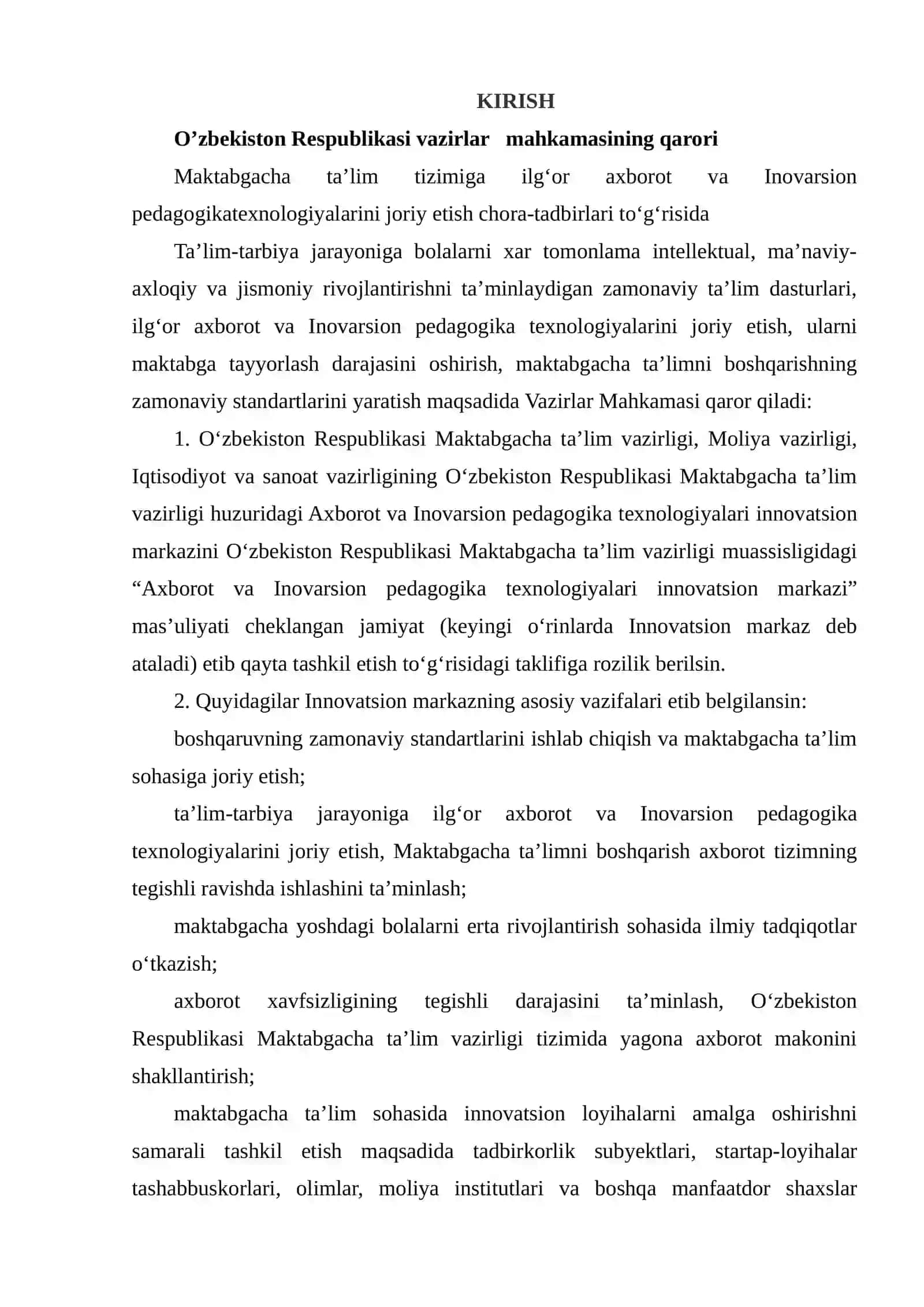 MAKTABGACHA TA'LIMDA TASHKILOTLARIDA INOVATSION PEDAGOGIK JARAYONLAR ASOSIDA LOYIHALASHTIRISH USULLARI 2