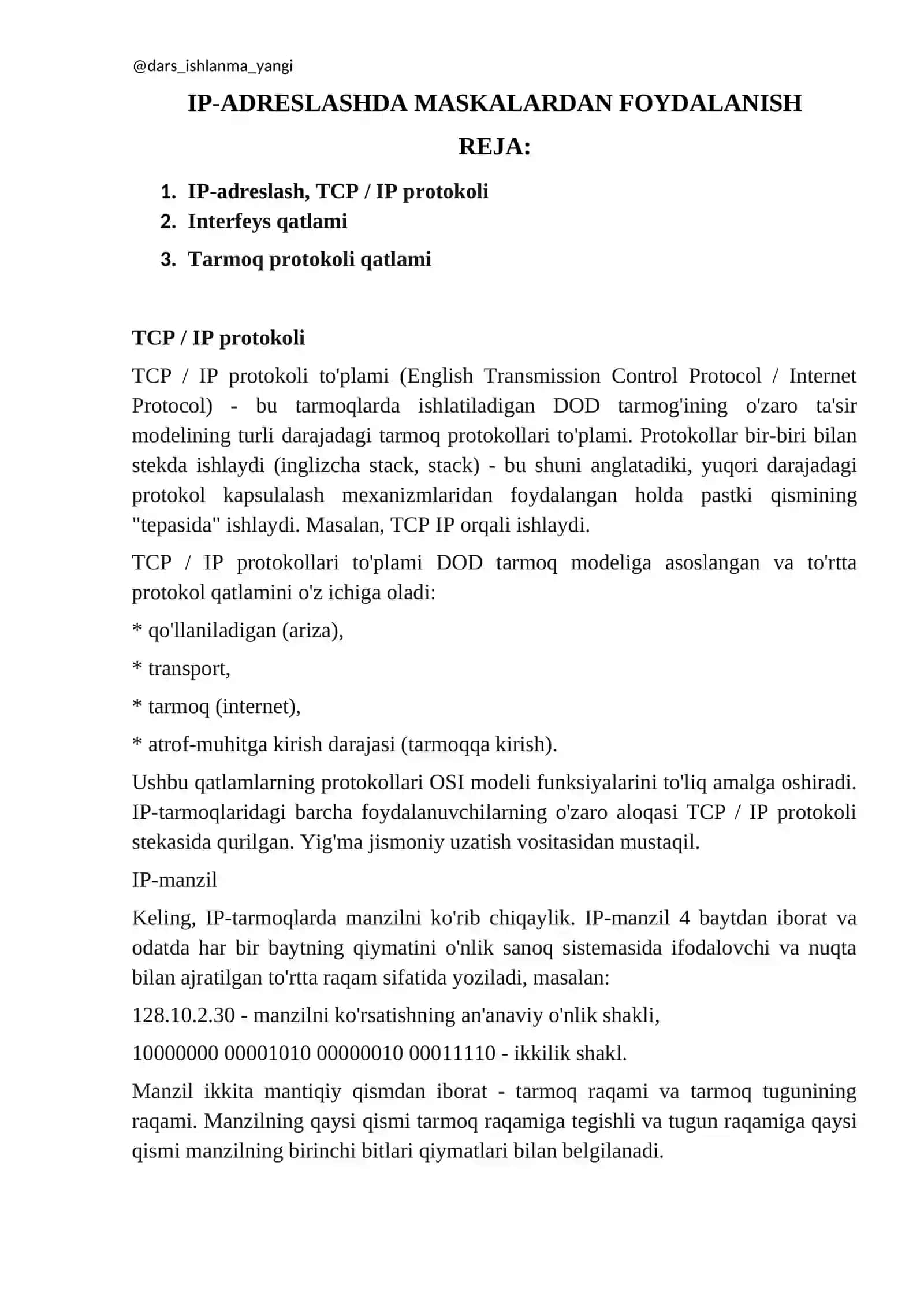 IP-ADRESLASHDA MASKALARDAN FOYDALANISH 2