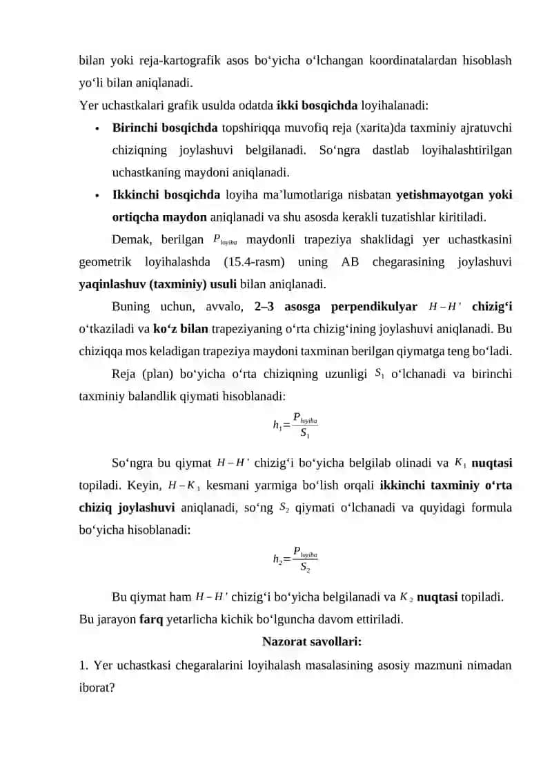 Yer maydonlarini grafik usulda loyihalash va uning aniqligi 2