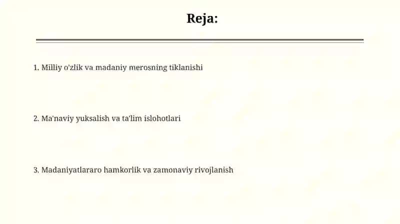 O‘zbekistondagi ma’naviy va madaniy taraqqiyot 2