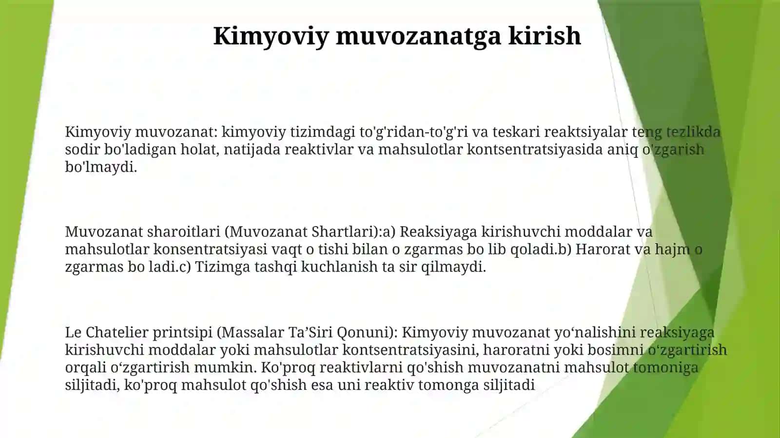 Kimyoviy Muvozanatning Siljishi 2