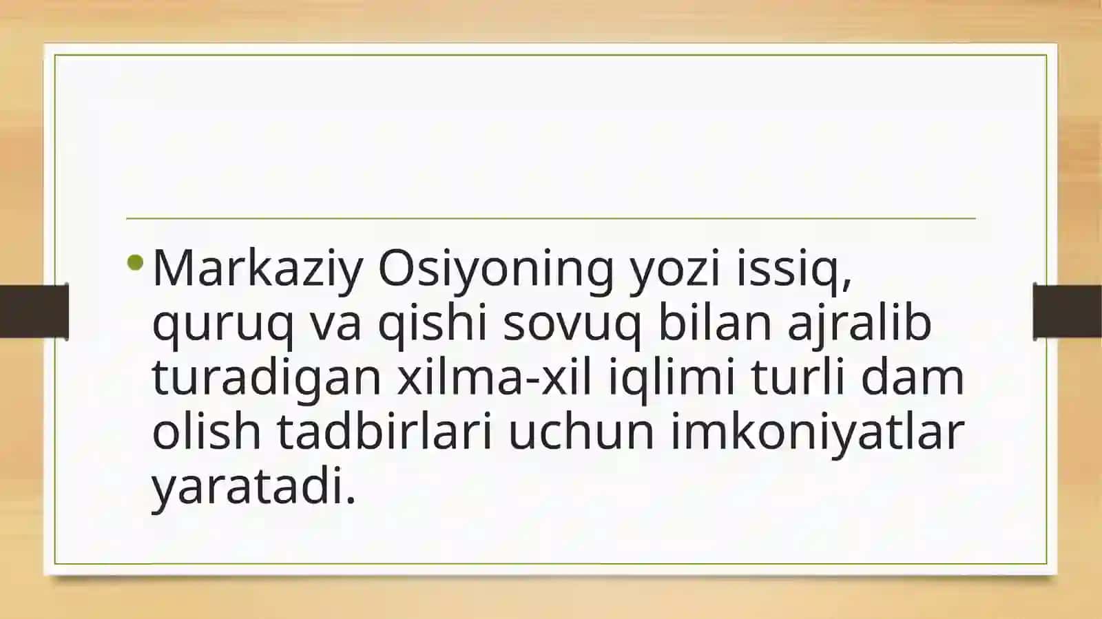 Oʻrta Osiyo iqlimidan rekreatsiya maqsadlarida foydalanish 2